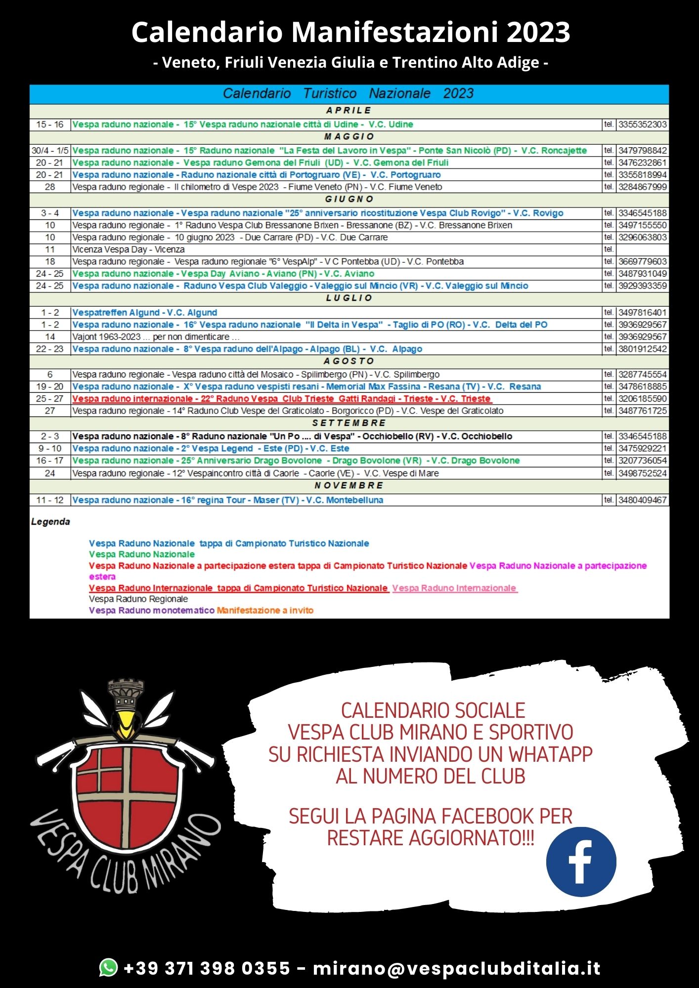 CALENDARIO VESPA CLUB MIRANO SCARICABILE E STAMPABILE IN PDF